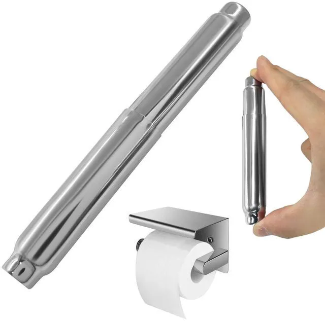 Alt view image 2 of 7 - Stainless Steel Toilet Paper Holder Replacement Rod, Silver | Universal Fit, Spring Loaded, Quick Release, TP Holder Roller Spindle
