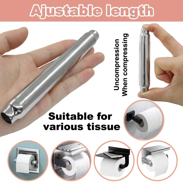 Alt view image 5 of 7 - Stainless Steel Toilet Paper Holder Replacement Rod, Silver | Universal Fit, Spring Loaded, Quick Release, TP Holder Roller Spindle