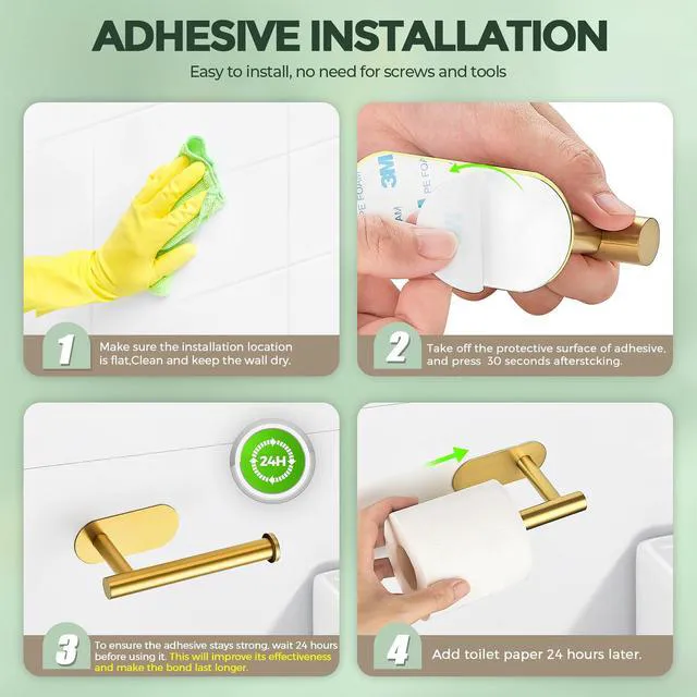 Alt view image 5 of 7 - Adhesive Toilet Roll Holder Stand,Toilet Paper Holder,1 Pack | SUS304 Stainless Steel, Rustproof Design, Easy Installation, No Drilling Tissue Holder,for Kitchen Bathroom Wall Mount