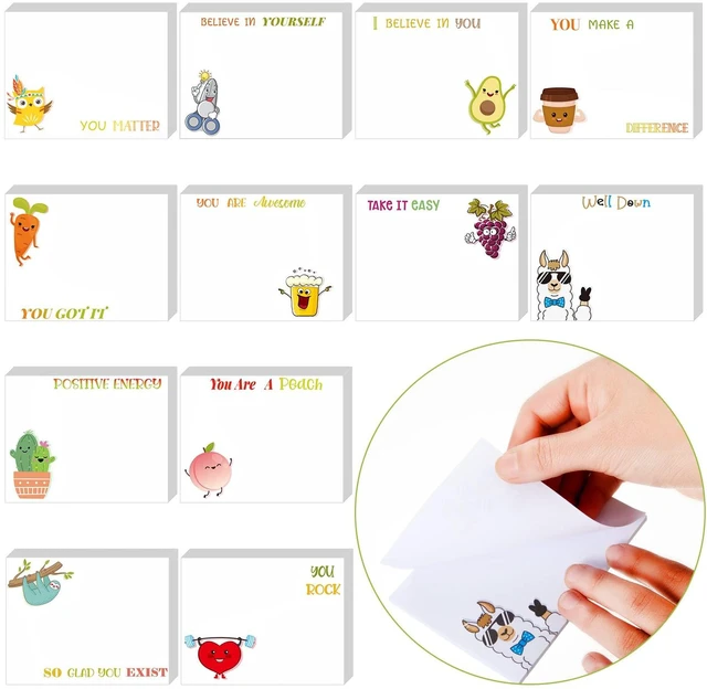 Main image of 12 Pcs Inspirational Sticky Notes 3 x 4 Inch Employee Appreciation Notepad Gift Set Cute Positive Back to School Gift for Office Nurse Student Teacher Coworkers 480 Sheets Work Paper Studying Supplies