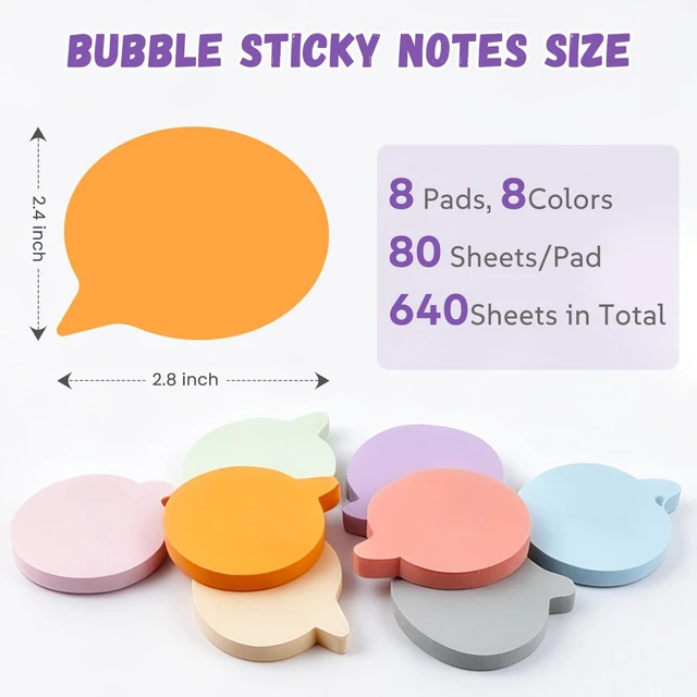 Alt view image 3 of 7 - Bubble Sticky Notes 640 Sheets, 8 Pads Cute Small Post it Notes | Cute Sticky Notes, Strong Adhesive Post, Clean Removal, 80 Sheets/pad