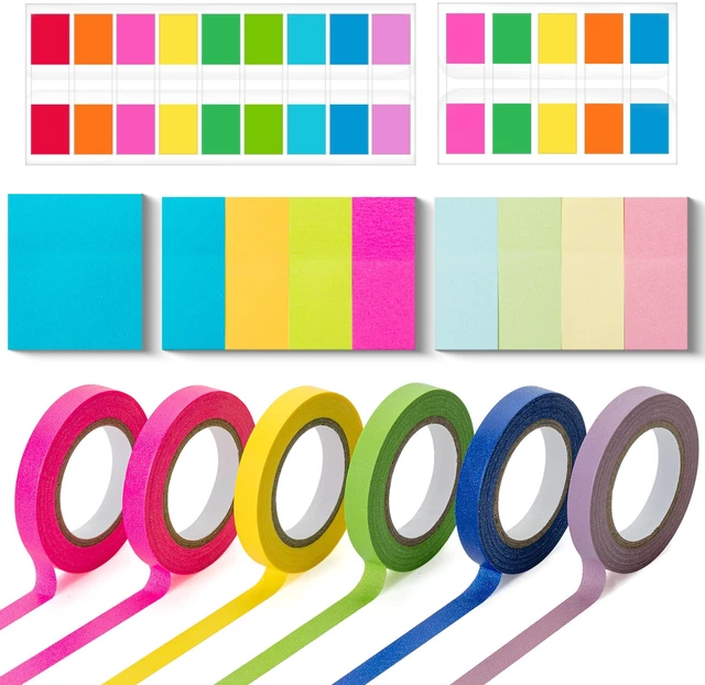 Main image of Small Sticky Notes Set, Index Tabs, Highlighter Tape | Mini Self-Stick Sticky Pads for Bible Study, Office, School, Planning, Journaling & Organization