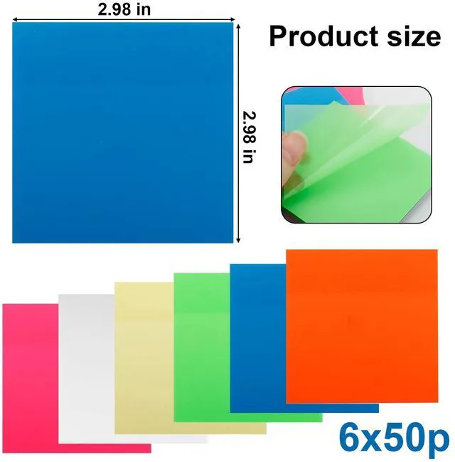Alt view image 2 of 7 - 300 Sheets Clear Transparent Sticky Notes, Colorful Waterproof Notepad, Translucent Adhesive Memo Pads for Annotating Books, School & Office Supplies