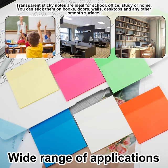 Alt view image 7 of 7 - 300 Sheets Clear Transparent Sticky Notes, Colorful Waterproof Notepad, Translucent Adhesive Memo Pads for Annotating Books, School & Office Supplies