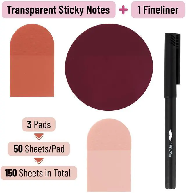 Alt view image 2 of 6 - Transparent Sticky Notes Set, 150 Sheets | Transparent Sticky Notes with Black Fineliner Pen for Bible Study, Office, School, Planning, Journaling & Organization