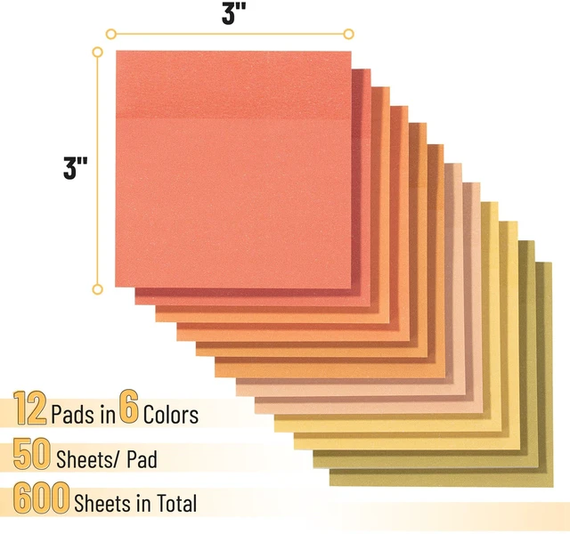 Alt view image 2 of 7 - Sticky Notes, 3"x3", 12 Pads, 600 Sheets, Autumn Earth | Sticky Notes Bulk, Self-Stick Note Pads, Perfect for Office, School, Home, Study & Organization
