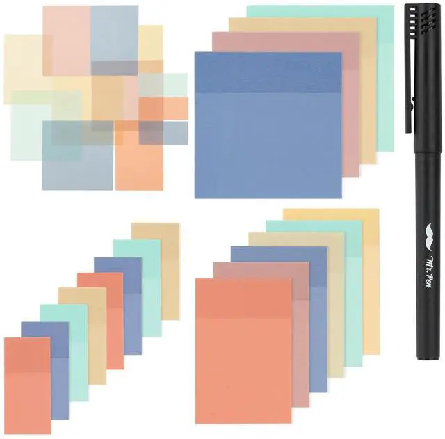 Main image of Transparent Sticky Notes, 18 Pads, 900 Sheets with Pen | Assorted Sizes, See Through Self-Adhesive Notes for Bible Journaling and Studying, Water-Resistant, Clean Removal