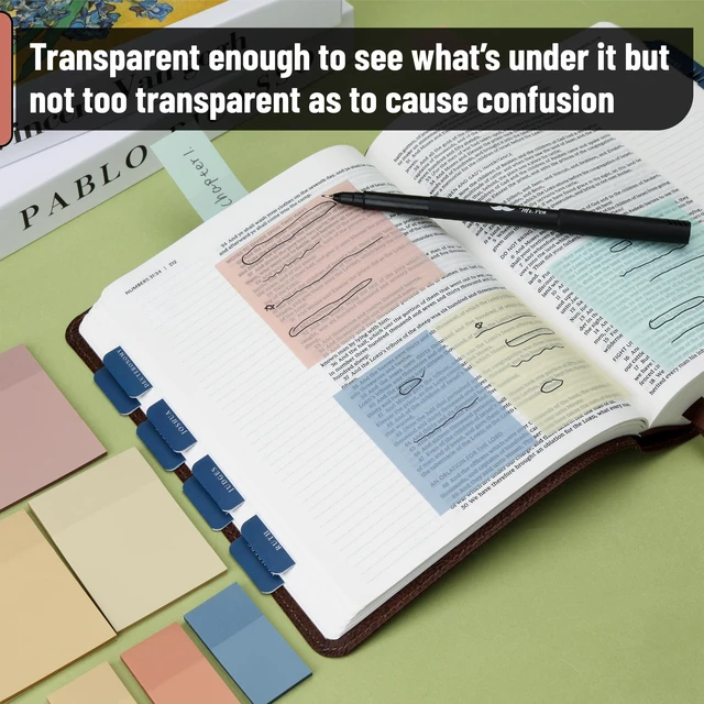 Alt view image 4 of 6 - Transparent Sticky Notes, 18 Pads, 900 Sheets with Pen | Assorted Sizes, See Through Self-Adhesive Notes for Bible Journaling and Studying, Water-Resistant, Clean Removal