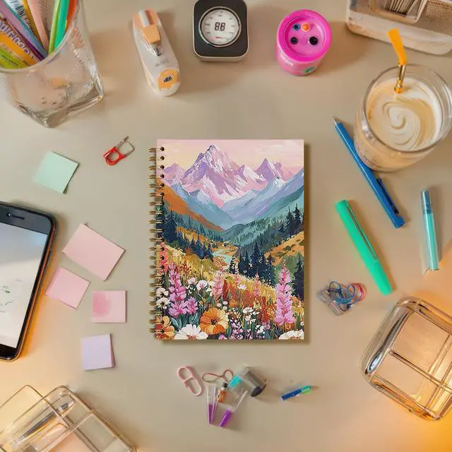 Alt view image 2 of 6 - Abstract Colorful Mountain Flower Spiral Notebook Journal for Women, Aesthetic Landscape Floral Plant Notebook for Writing School Office Home,Abstract Spiral Notepad, 5.5 x 8.3 Inches (H067)
