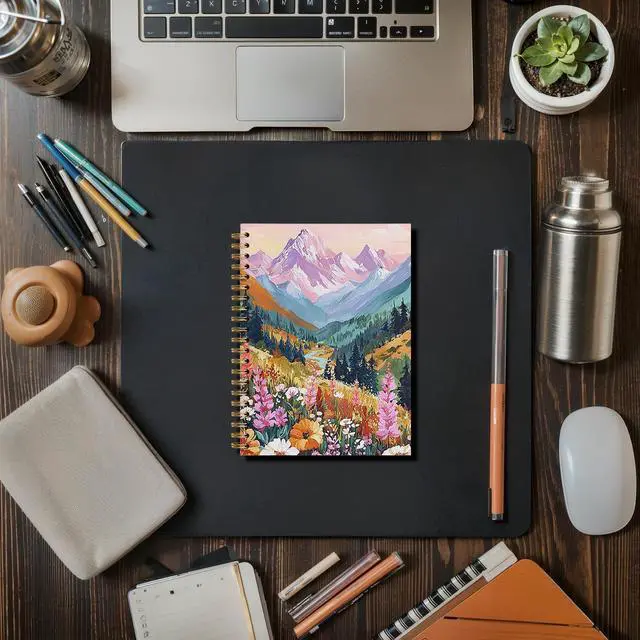 Alt view image 3 of 6 - Abstract Colorful Mountain Flower Spiral Notebook Journal for Women, Aesthetic Landscape Floral Plant Notebook for Writing School Office Home,Abstract Spiral Notepad, 5.5 x 8.3 Inches (H067)