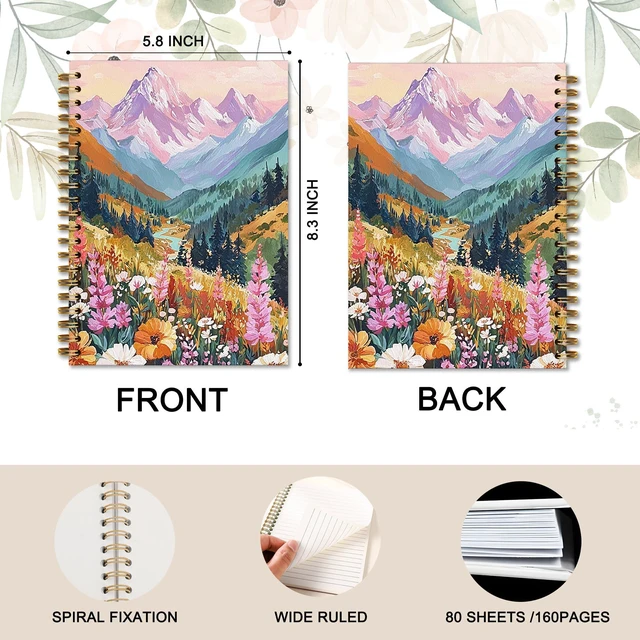 Alt view image 6 of 6 - Abstract Colorful Mountain Flower Spiral Notebook Journal for Women, Aesthetic Landscape Floral Plant Notebook for Writing School Office Home,Abstract Spiral Notepad, 5.5 x 8.3 Inches (H067)