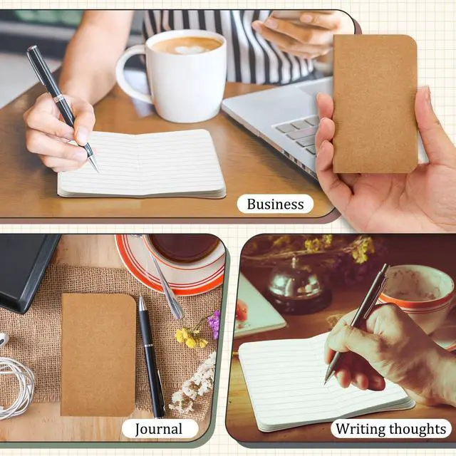 Alt view image 4 of 5 - 1 Pcs Pocket Notebook Mini Journal 2.5" x 4" Kraft Paper Mini Notepad Bulk Softcover Pocket Notepad Memo Diary Subject Notebooks for Student Travel School (Brown,Brown Cover)