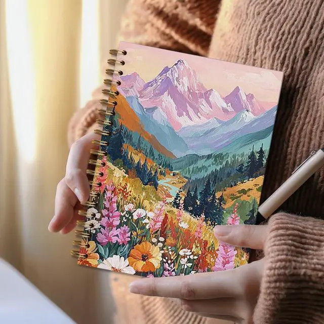 Alt view image 4 of 6 - Abstract Colorful Mountain Flower Spiral Notebook Journal for Women, Aesthetic Landscape Floral Plant Notebook for Writing School Office Home,Abstract Spiral Notepad, 5.5 x 8.3 Inches (H067)