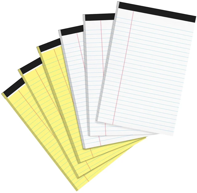 Main image of 6 PCS Small Legal Pads 5x8 Yellow and White, Narrow Ruled Small Note Pads, Micro Perforated Writing Pad, College Ruled Legal Notepads 5x8 for Study, Office, To-Do Lists(30 Sheets/Small Notepad)