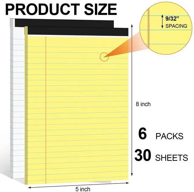 Alt view image 2 of 7 - 6 PCS Small Legal Pads 5x8 Yellow and White, Narrow Ruled Small Note Pads, Micro Perforated Writing Pad, College Ruled Legal Notepads 5x8 for Study, Office, To-Do Lists(30 Sheets/Small Notepad)