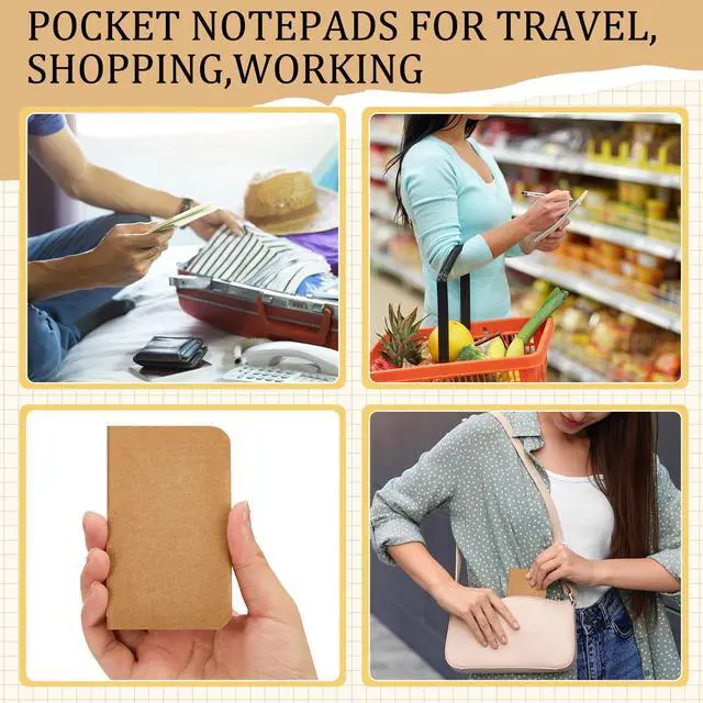 Alt view image 5 of 5 - 1 Pcs Pocket Notebook Mini Journal 2.5" x 4" Kraft Paper Mini Notepad Bulk Softcover Pocket Notepad Memo Diary Subject Notebooks for Student Travel School (Brown,Brown Cover)