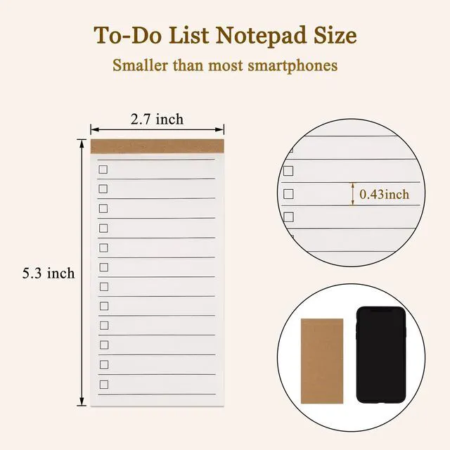 Alt view image 2 of 7 - 3 Pack Daily To Do List Notepad, 2.7x 5.3 Inch Pocket Notepad, Lined Paper for Wish List, Memo Pad, School Supplies, Grocery List, Meal Planning, Study Tasks - 50 Sheets per Pad