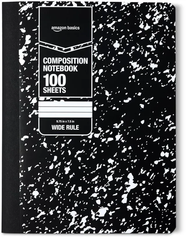 Main image of Composition Notebook, Wide Ruled, 100 Sheets, 1 pack, Marble Black, 9.75" x 7.5" for School, Home, and Office Use