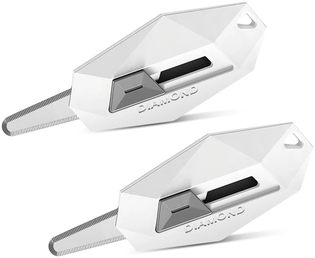 Main image of 2 Pack Safety Box Cutter, Automatic Retractable Package Opener for Cardboard, Magnetic & Portable Mini Utility Knife (White)