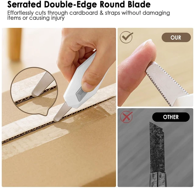 Alt view image 5 of 7 - 2 Pack Safety Box Cutter, Automatic Retractable Package Opener for Cardboard, Magnetic & Portable Mini Utility Knife (White)