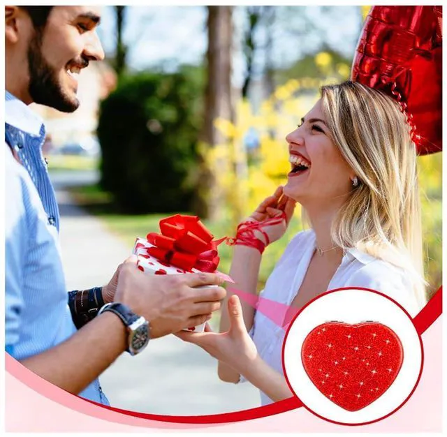Alt view image 3 of 7 - Red Heart Shaped Compact Mirror for Purse,1x/2x Magnification Cute Travel Mirror with Glitter,2.76 inch Double-Sided Mini Folding Mirror,Small Pocket Mirror for Gift,Travel Essentials