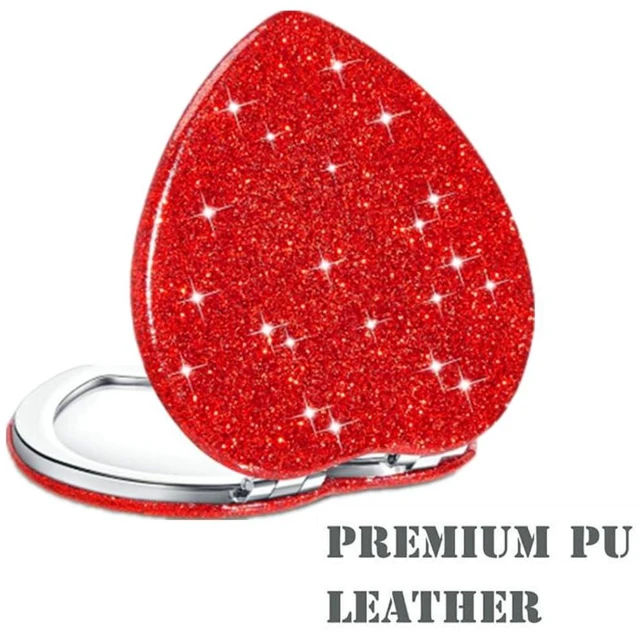 Alt view image 4 of 7 - Red Heart Shaped Compact Mirror for Purse,1x/2x Magnification Cute Travel Mirror with Glitter,2.76 inch Double-Sided Mini Folding Mirror,Small Pocket Mirror for Gift,Travel Essentials