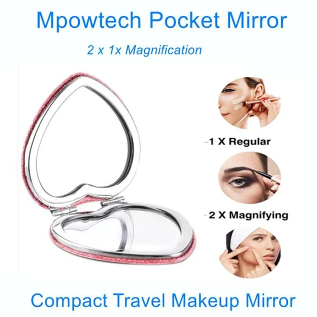 Alt view image 7 of 7 - Red Heart Shaped Compact Mirror for Purse,1x/2x Magnification Cute Travel Mirror with Glitter,2.76 inch Double-Sided Mini Folding Mirror,Small Pocket Mirror for Gift,Travel Essentials