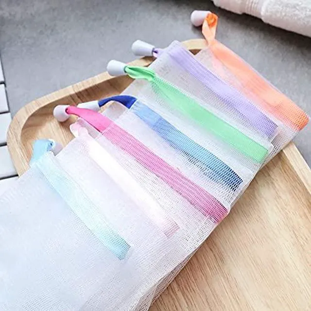 Alt view image 4 of 6 - 10 PCS Exfoliating Mesh Soap Saver Pouch Bag Sack, Face Cleansing Foaming Nets, White Pouch with Drawstring (Color Random)