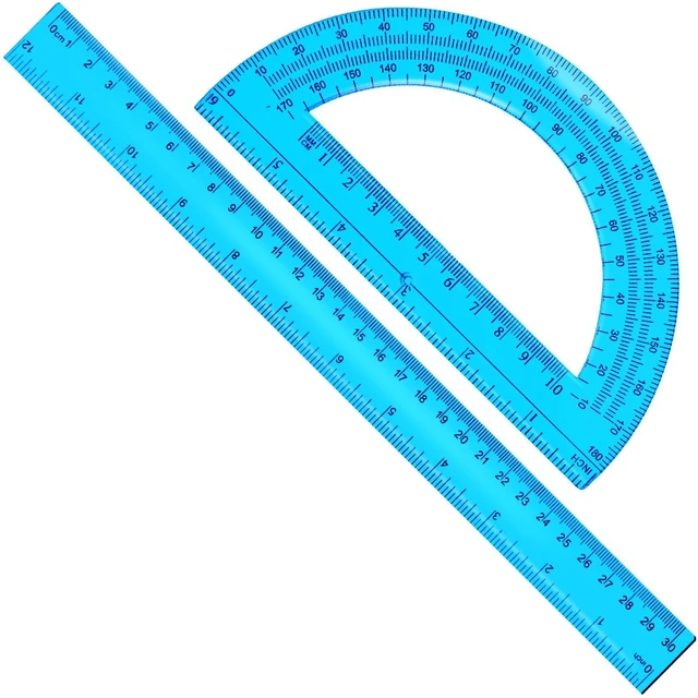 Main image of 2 Packs 12 Inch Plastic Ruler and 6 Inch Plastic Protractor Set Clear Math Geometry Set Classroom Set Angle Detector School Supplies Classroom Ruler Home Office Drawings (Blue)
