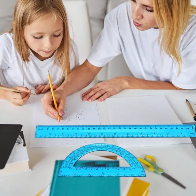 Alt view image 4 of 7 - 2 Packs 12 Inch Plastic Ruler and 6 Inch Plastic Protractor Set Clear Math Geometry Set Classroom Set Angle Detector School Supplies Classroom Ruler Home Office Drawings (Blue)