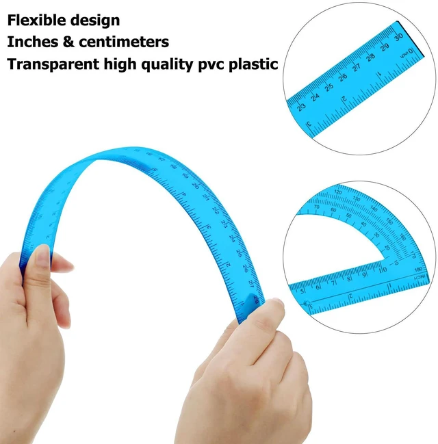 Alt view image 3 of 7 - 2 Packs 12 Inch Plastic Ruler and 6 Inch Plastic Protractor Set Clear Math Geometry Set Classroom Set Angle Detector School Supplies Classroom Ruler Home Office Drawings (Blue)