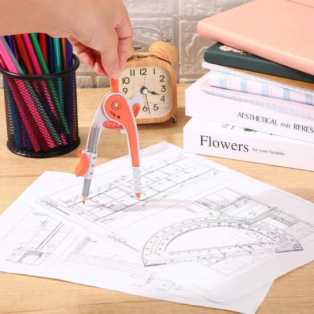 Alt view image 2 of 7 - Student Geometry Math Set, Drawing Compass and 6 in, Watermelon Red | Clear Swing Arm Protractors 180 Degree Math Protractor, student Math Tools for School, Back to School Supplies,
