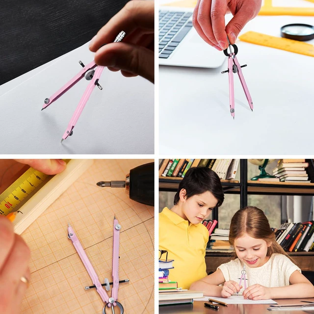 Alt view image 7 of 7 - Math Geometry Set Metal Compass 6" Clear Protractor, Pink | Metal Drawing Compass and Protractor 180 Degree, Drawing Tool for Circles, School Supplies, Clear Markings