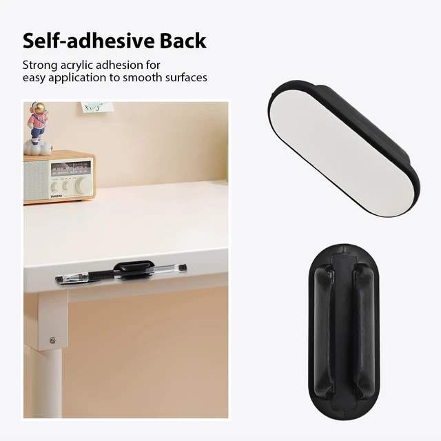 Alt view image 4 of 7 - 3 Pack Adhesive Pen Holder, Silicone, Oval, Black | Silicone Pencil Holder for Desk & Wall, Flexible Marker Clip Organizer, For Classroom, Car, Clipboard, Office
