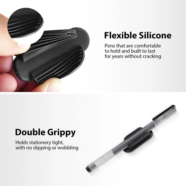 Alt view image 3 of 7 - 3 Pack Adhesive Pen Holder, Silicone, Oval, Black | Silicone Pencil Holder for Desk & Wall, Flexible Marker Clip Organizer, For Classroom, Car, Clipboard, Office