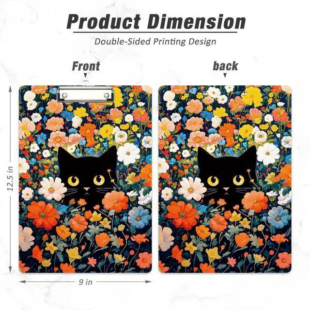 Alt view image 2 of 7 - Wood Clipboard, 8.5x11 Hardboard Clip Board, Flowers Cat | Fun Design, Cute Custom Pattern, 9 x 12.5 in Letter Size for Classroom, Teachers, Kid, Woman, School & Office Supply
