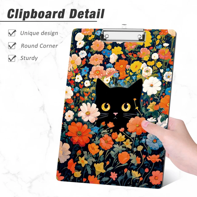 Alt view image 4 of 7 - Wood Clipboard, 8.5x11 Hardboard Clip Board, Flowers Cat | Fun Design, Cute Custom Pattern, 9 x 12.5 in Letter Size for Classroom, Teachers, Kid, Woman, School & Office Supply