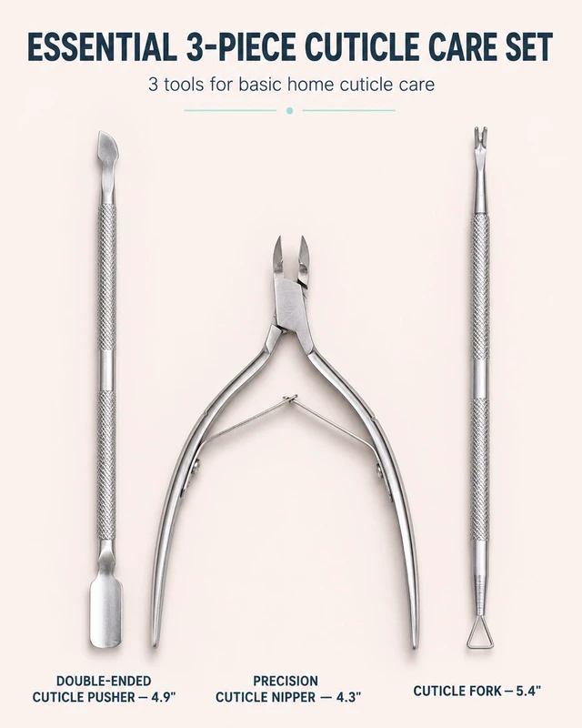 Alt view image 2 of 7 - Cuticle Trimmer and Pusher Set - Stainless Steel Cuticle Nippers | with 1/2 Jaw, Dual-Ended Cuticle Pusher and Fork - Professional Style Manicure Pedicure Tools for Home and Salon Use