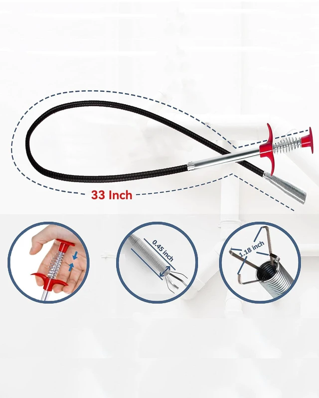 Alt view image 3 of 7 - 33 Inch Sink Drain Snake Hair Clog Remover, Flexible 4-Claw Grabber | Compact 33-Inch Reach 4-Prong Claw Bendable Shaft Sink, Shower & Tub Hair Pickup