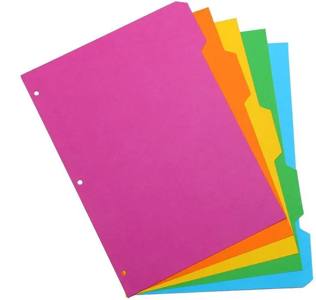 Main image of 5 Part Dividers 1 Pack of 5 Tabbed Set for 3-Ring Binder, Page Separators for Home, Office, School Organization 8.5 x 11 Inches Bright Colors
