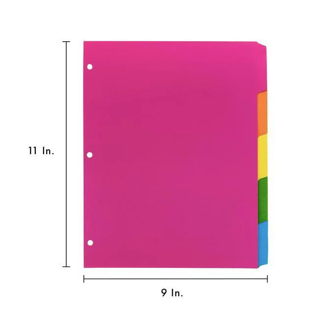 Alt view image 3 of 7 - 5 Part Dividers 1 Pack of 5 Tabbed Set for 3-Ring Binder, Page Separators for Home, Office, School Organization 8.5 x 11 Inches Bright Colors