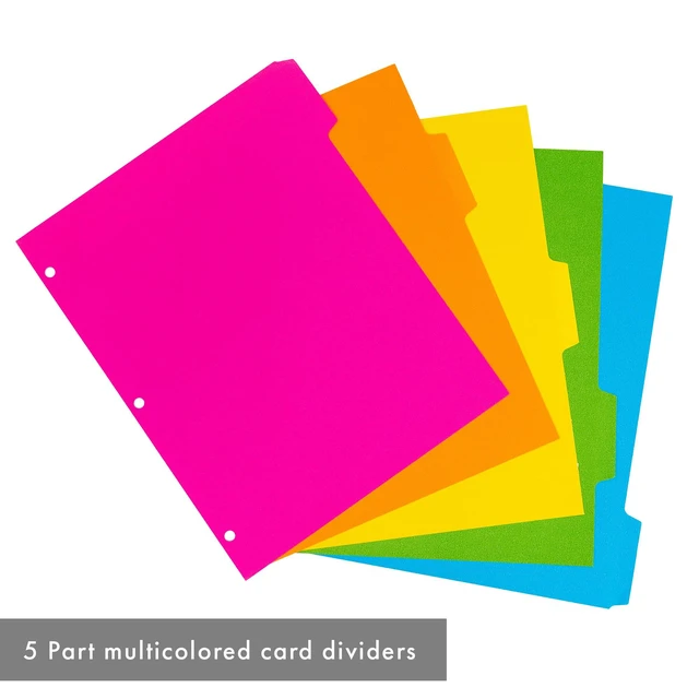 Alt view image 5 of 7 - 5 Part Dividers 1 Pack of 5 Tabbed Set for 3-Ring Binder, Page Separators for Home, Office, School Organization 8.5 x 11 Inches Bright Colors
