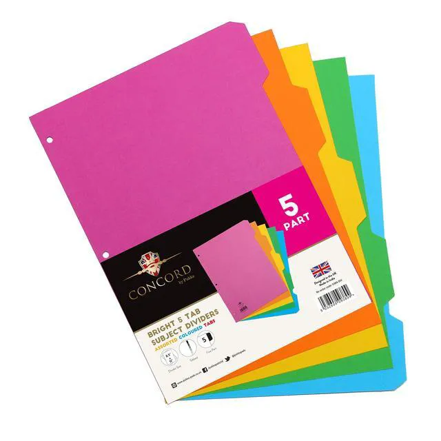 Alt view image 2 of 7 - 5 Part Dividers 1 Pack of 5 Tabbed Set for 3-Ring Binder, Page Separators for Home, Office, School Organization 8.5 x 11 Inches Bright Colors