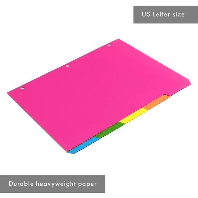 Alt view image 4 of 7 - 5 Part Dividers 1 Pack of 5 Tabbed Set for 3-Ring Binder, Page Separators for Home, Office, School Organization 8.5 x 11 Inches Bright Colors