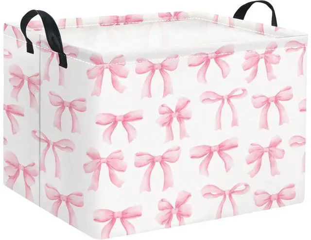 Main image of Rectangular Baby Kids Storage Basket for Home Kitchen Girls Cute Toy Storage Bin Organizer Shelf Book Room Decor(Bowknot)
