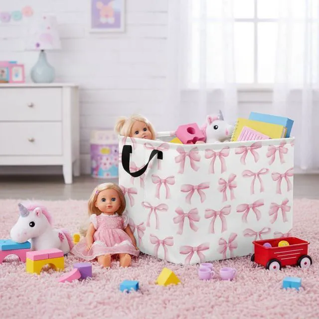 Alt view image 4 of 7 - Rectangular Baby Kids Storage Basket for Home Kitchen Girls Cute Toy Storage Bin Organizer Shelf Book Room Decor(Bowknot)