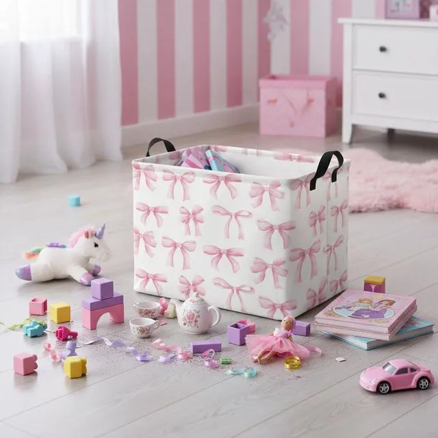 Alt view image 6 of 7 - Rectangular Baby Kids Storage Basket for Home Kitchen Girls Cute Toy Storage Bin Organizer Shelf Book Room Decor(Bowknot)