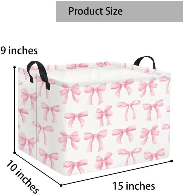 Alt view image 7 of 7 - Rectangular Baby Kids Storage Basket for Home Kitchen Girls Cute Toy Storage Bin Organizer Shelf Book Room Decor(Bowknot)