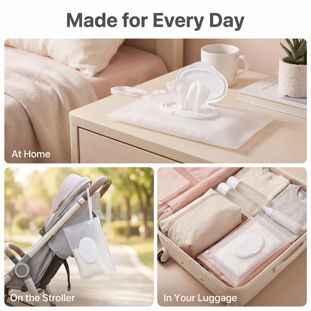 Alt view image 6 of 7 - Baby Wipe Case Travel Holder Keeps Wipes Moist Set of Wet Wipes Holders Travel Wipes Case Cases Portable Travel On The Go Refillable Dispenser Container Waterproof Wipe Container with Sealed Zippe