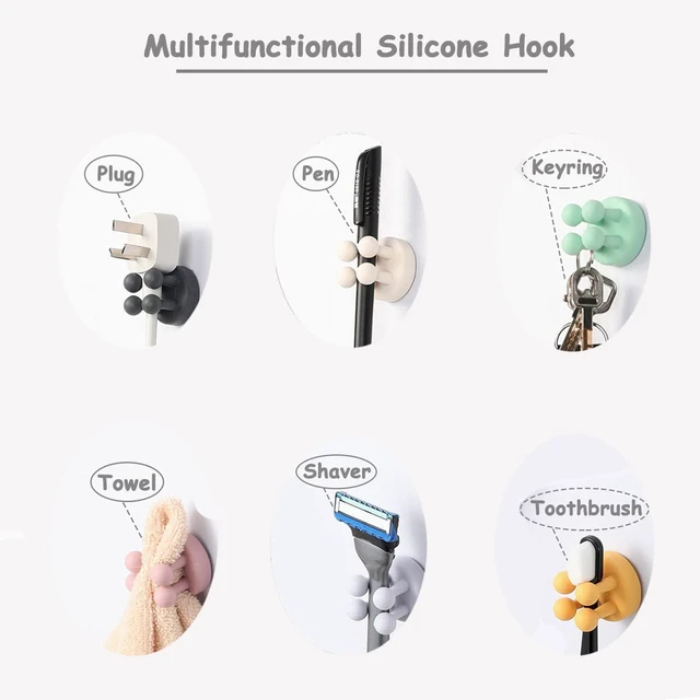 Alt view image 2 of 7 - 4 Pcs Silicone Waterproof Toothbrush Holders,Multi-Function Self Adhesive Hooks for Hanging Key Clothes Towel Cable for Kitchen Bathroom Home Office Gray